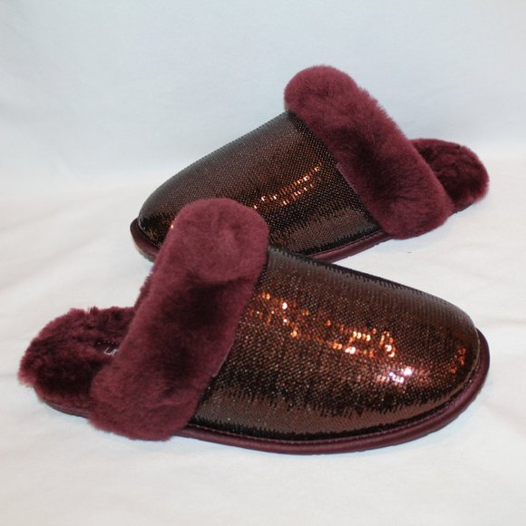 NIB‎ UGG WOMEN'S SCUFFETTE II METALLIC BURGUNDY PORT SLIPPERS - Picture 7 of 8